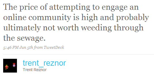 Screenshot of one of Trent Reznor's tweets