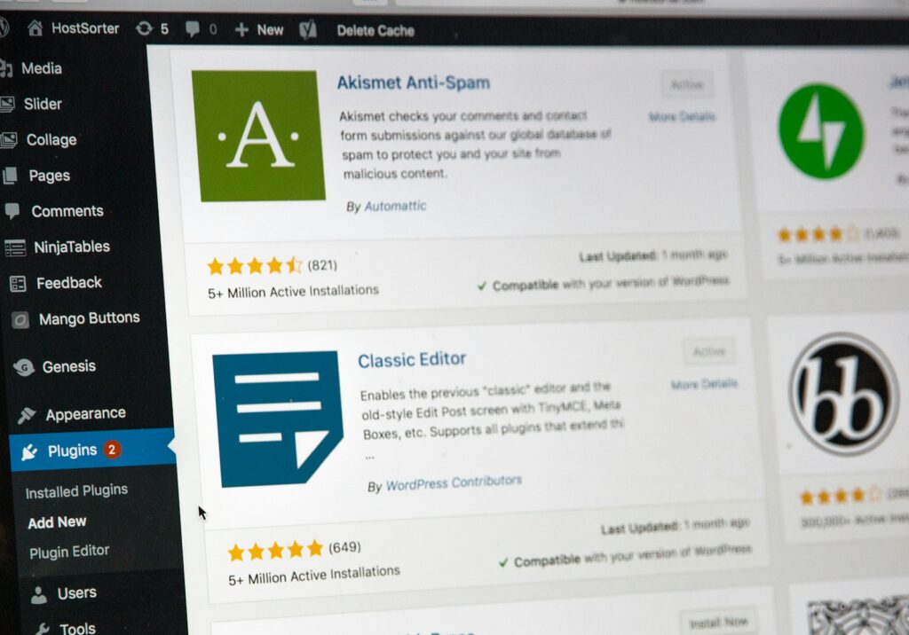 flat screen monitor showing WordPress plugins list
